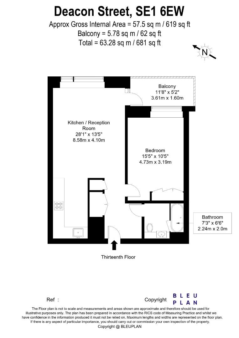 Apartment 1307, Hurlock Heights, Elephant and Castle floorplan