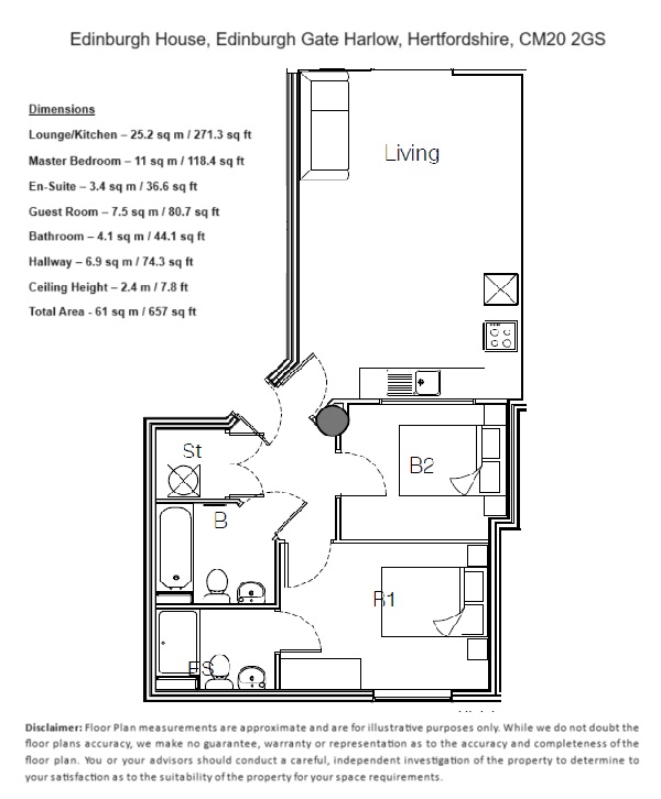 Flat 173, Edinburgh House, Edinburgh Gate, Harlow floorplan