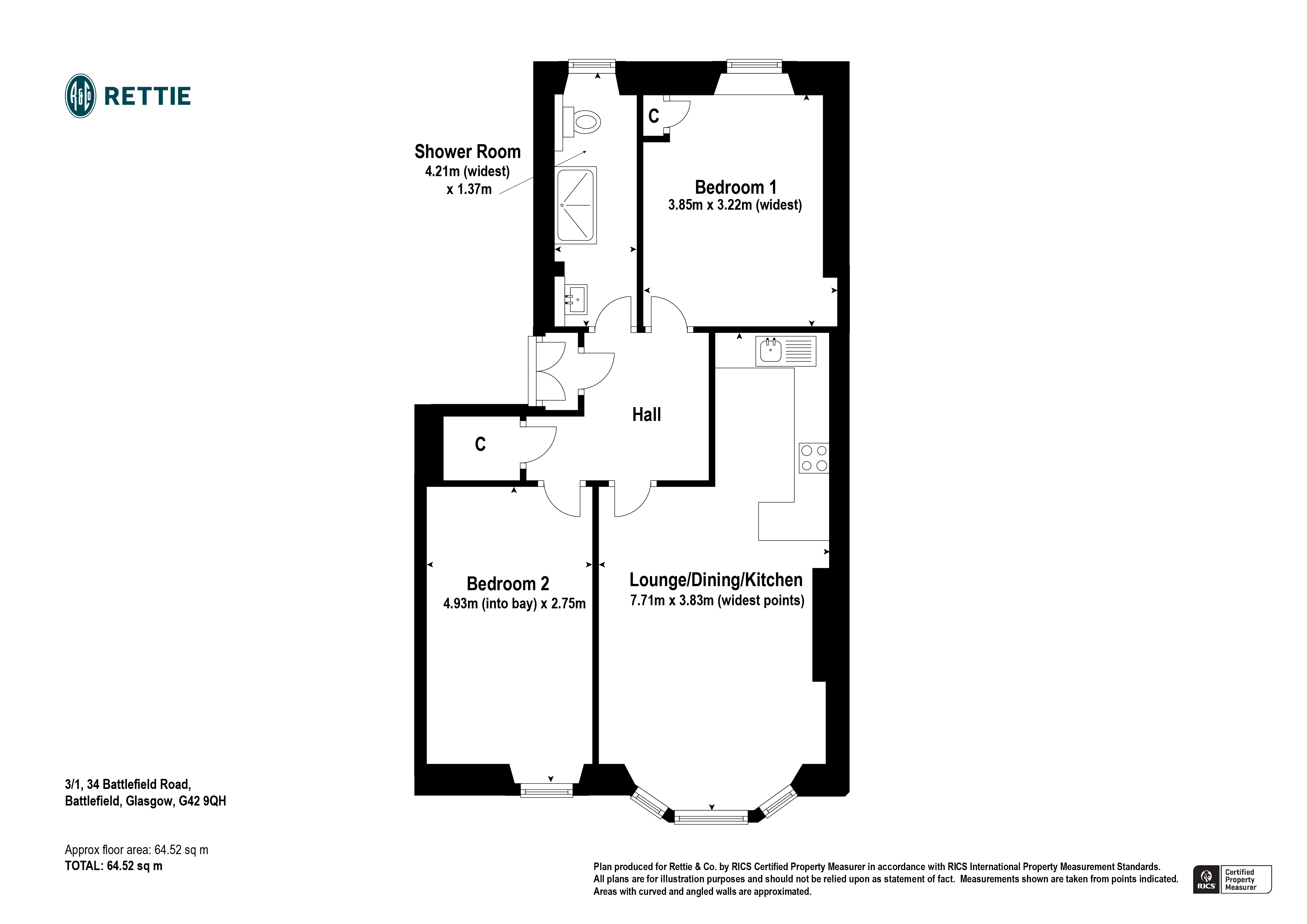 Battlefield Road, Battlefield, Glasgow G42, 2 bedroom flat for sale