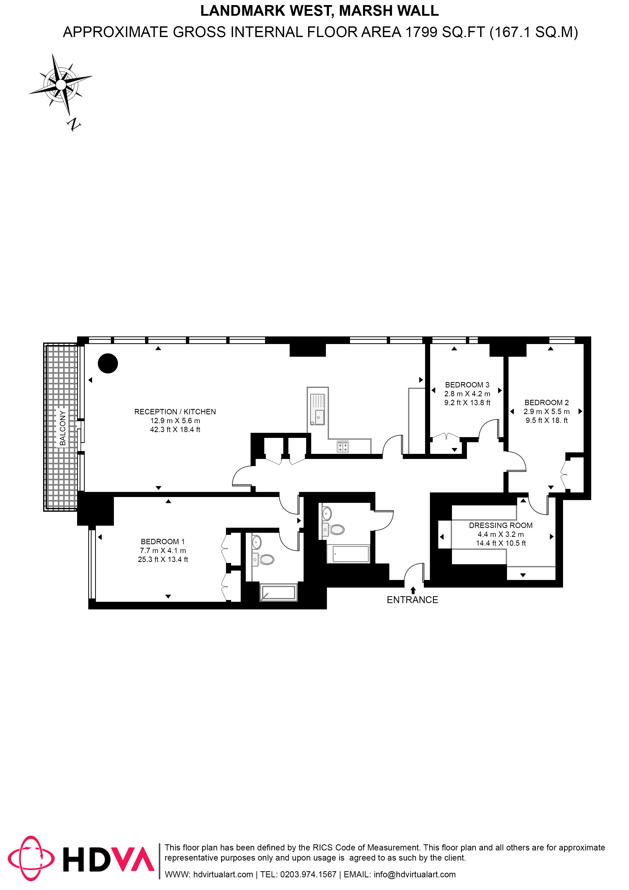 Flat 3003, Landmark West Tower, 22, Marsh Wall, London floorplan