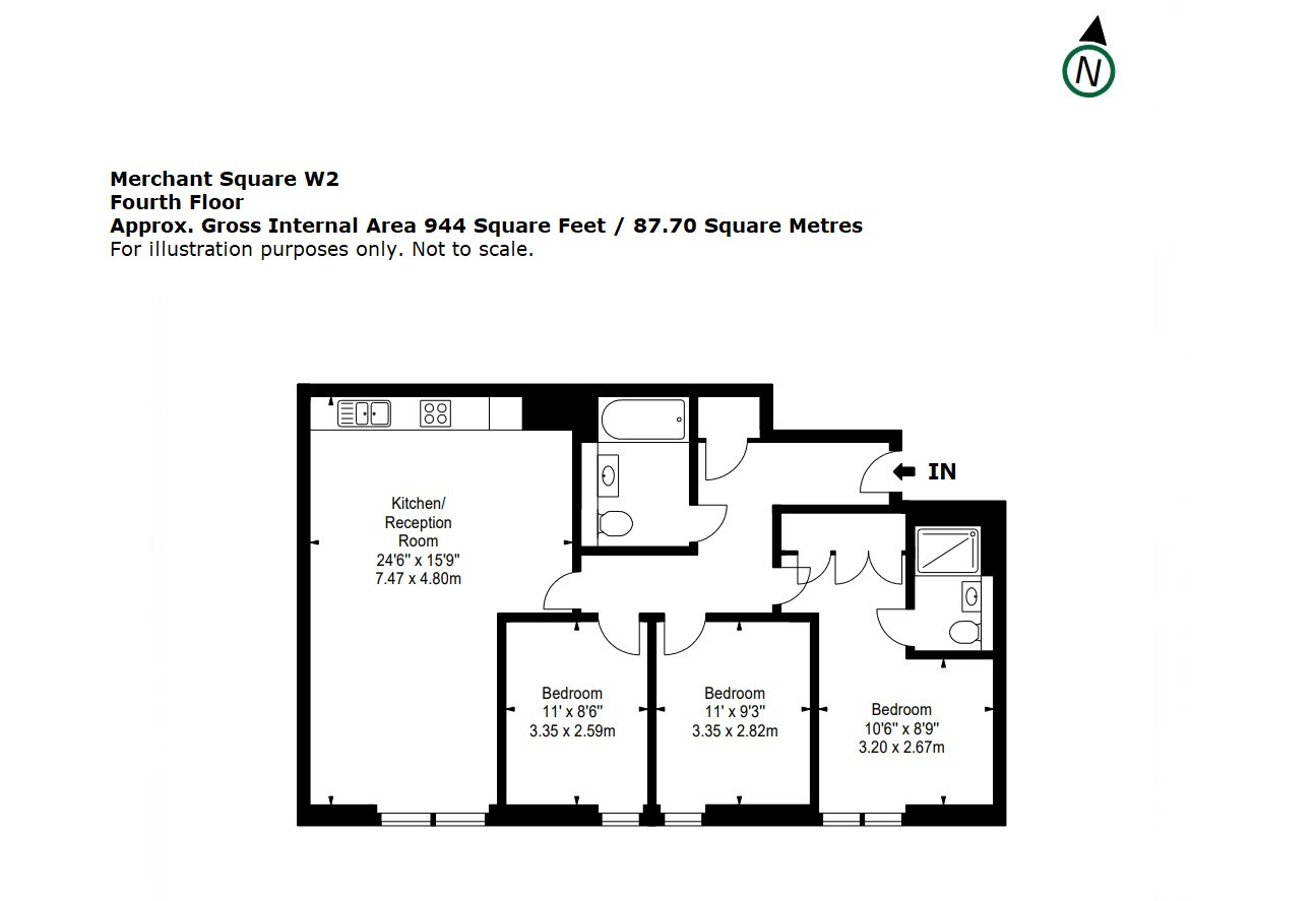 409, 4, Merchant Square, Paddington floorplan