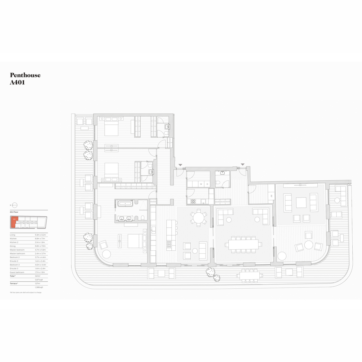 Flat Rossetti Penthouse, 1, Aybrook Street, London floorplan