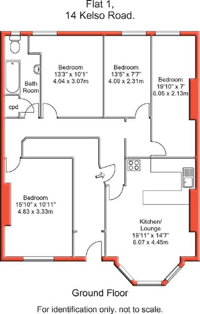 Flat 1, 14, KELSO ROAD, Leeds floorplan
