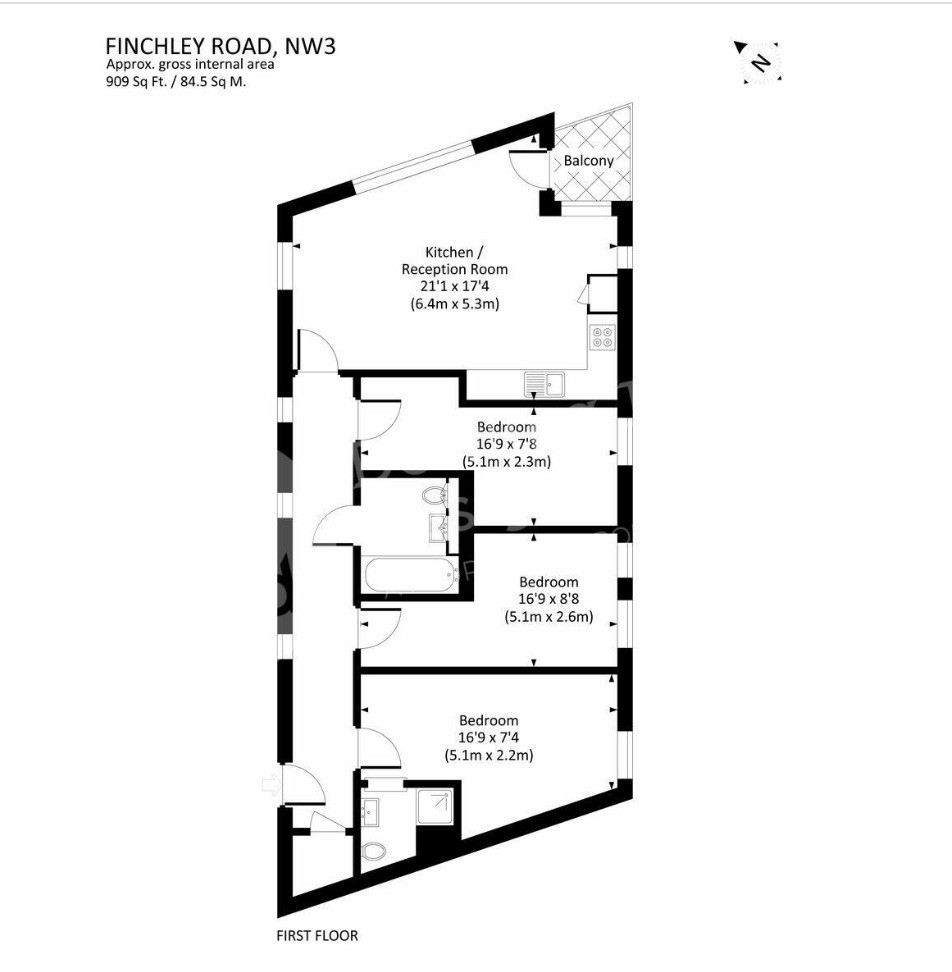 Flat 7, 252, Finchley Road, London floorplan