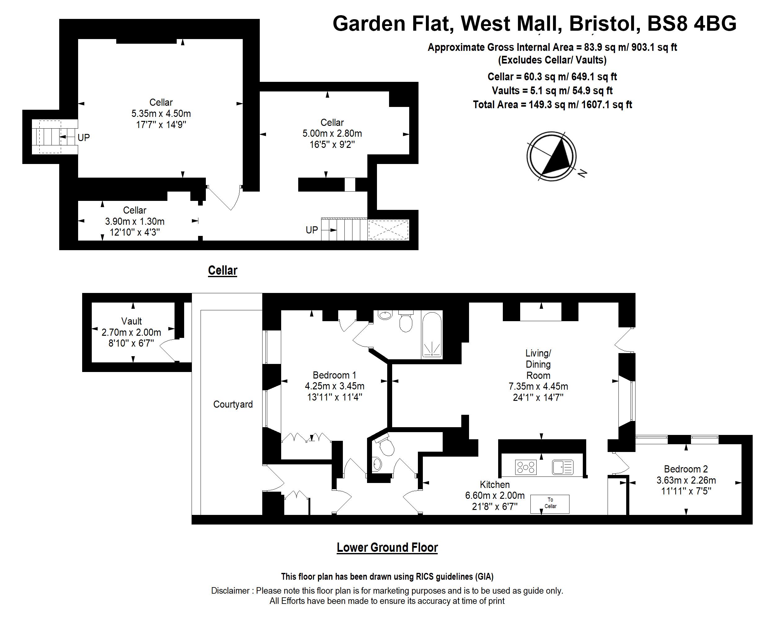 Garden Flat, 23A, West Mall, Bristol floorplan