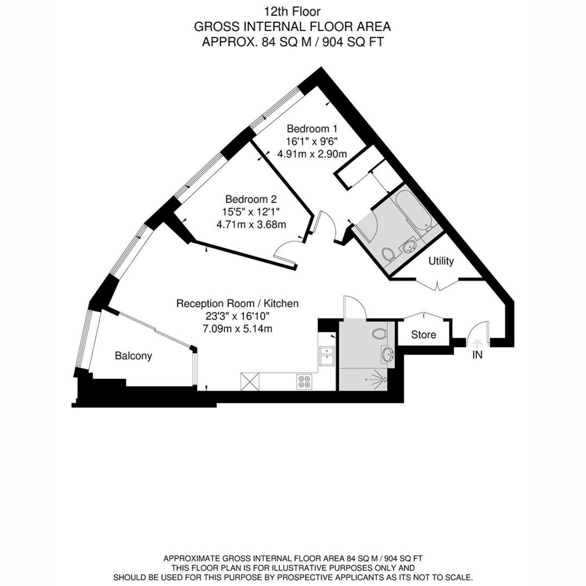 Flat 1208, 1, Newcastle Place, London floorplan