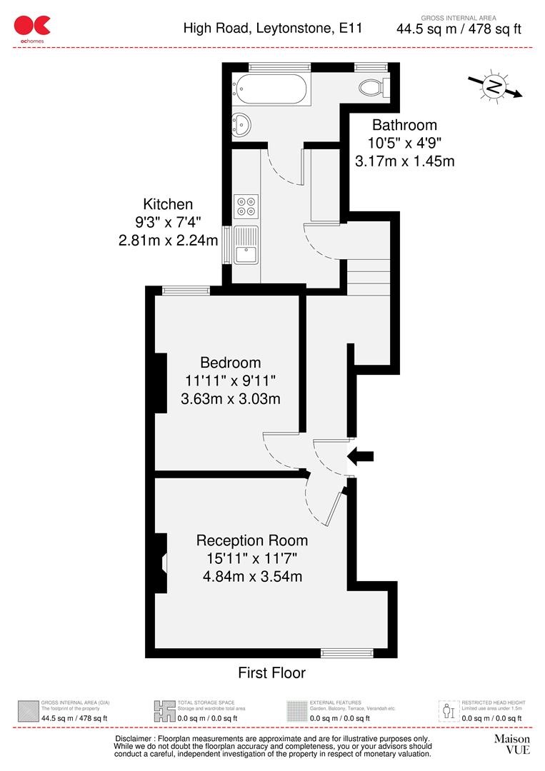 First Floor Flat, 275a, High Road Leytonstone, London floorplan