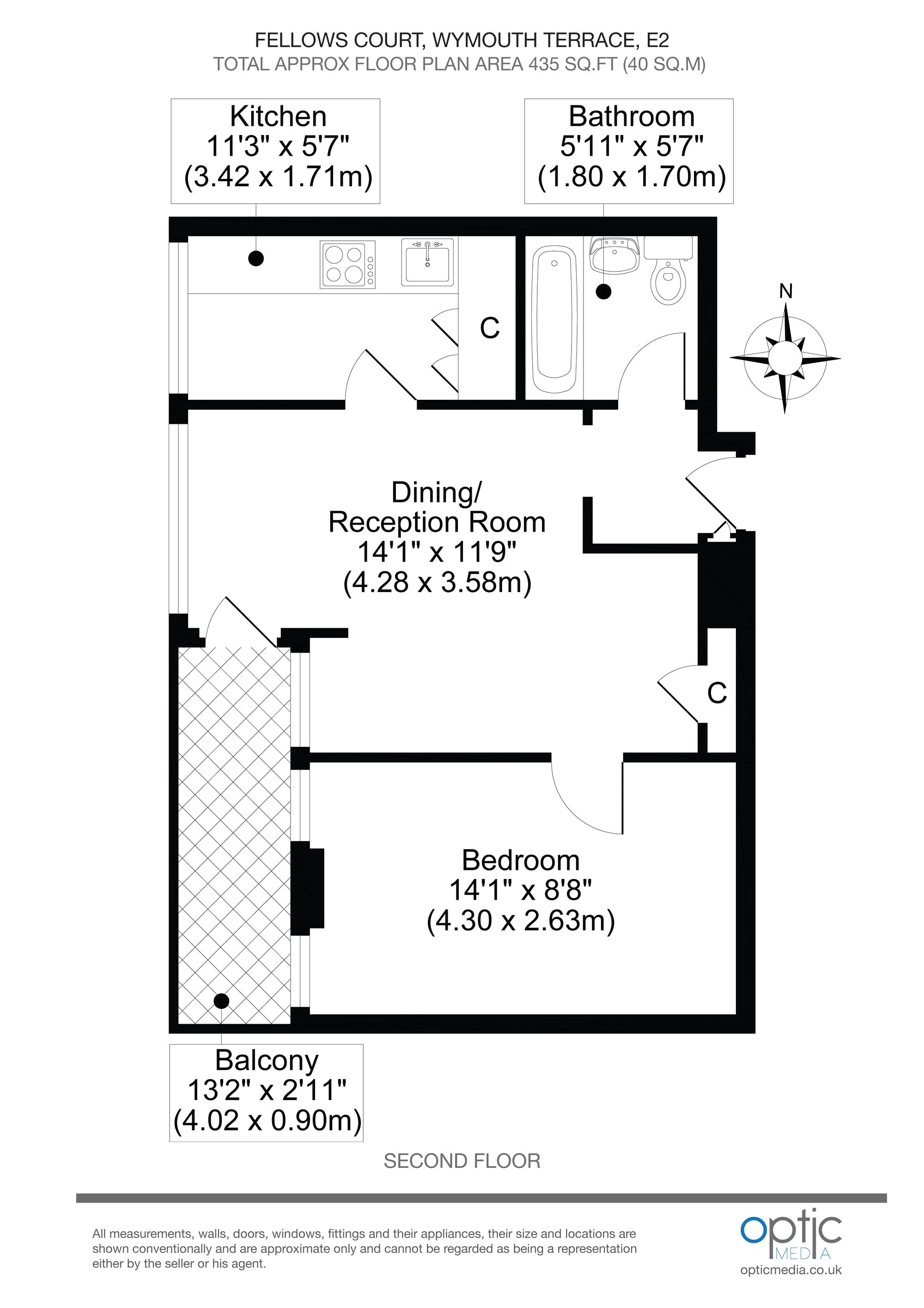 Flat 358, Fellows Court Weymouth Terrace, London floorplan