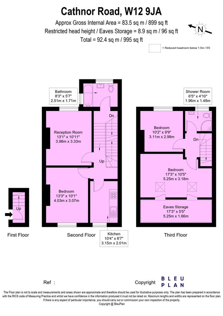 Second & top floor, 42, Cathnor Road, London floorplan