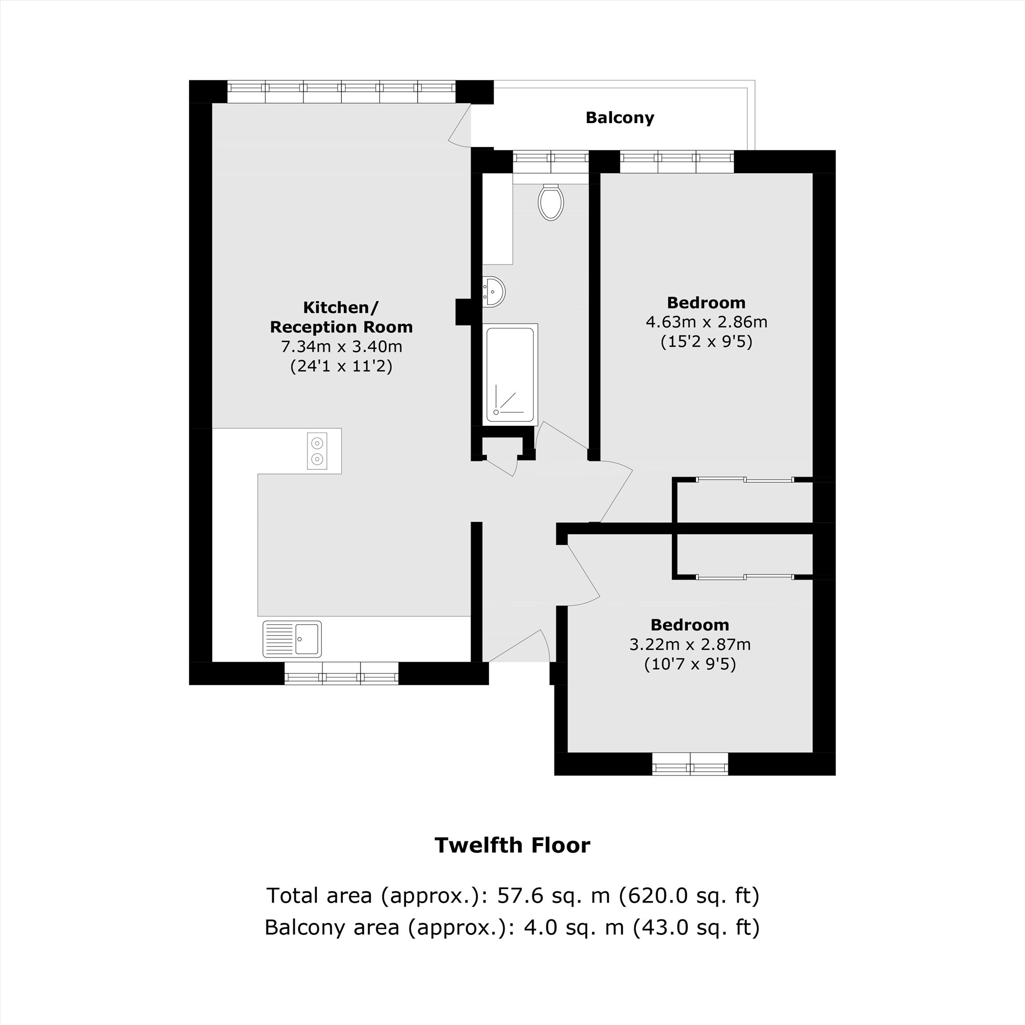 Flat 64, Brunswick Court, Tompion Street, London floorplan