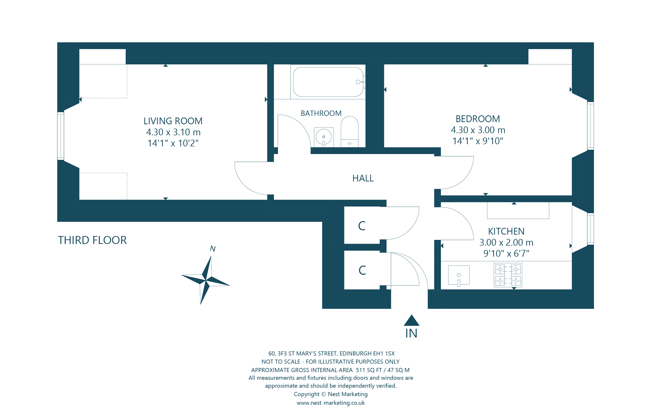 60 3F3 St Mary's Street, Old Town, Edinburgh EH1, 1 bedroom flat for