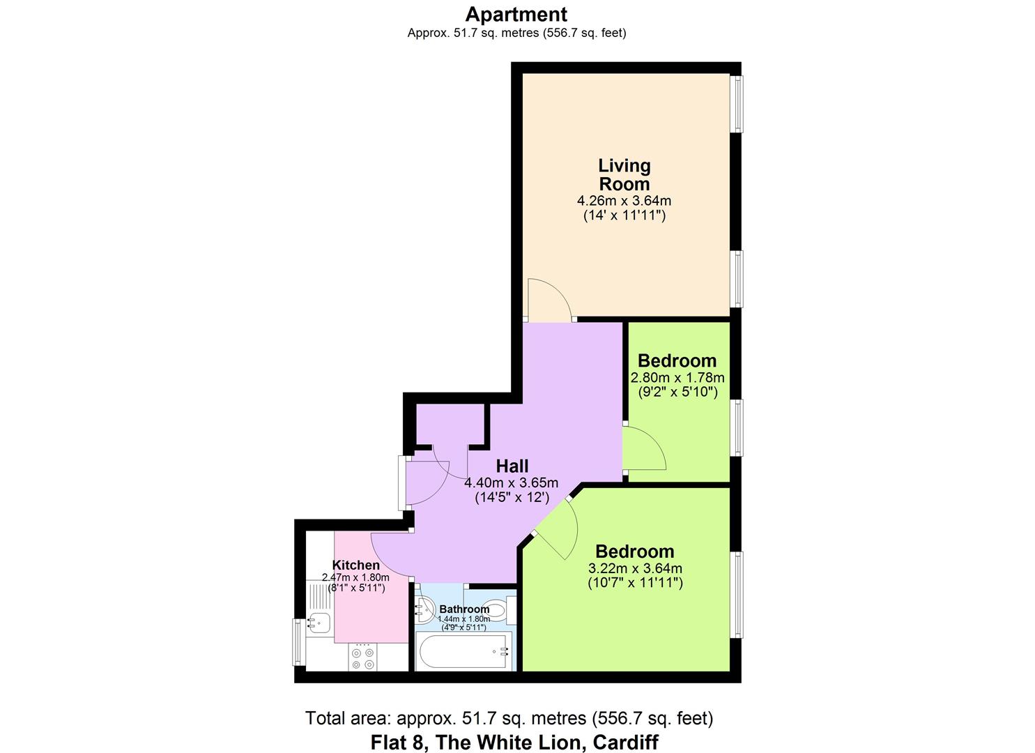 White Lion, Flat 8, 10/12, Cowbridge Road West, Cardiff floorplan