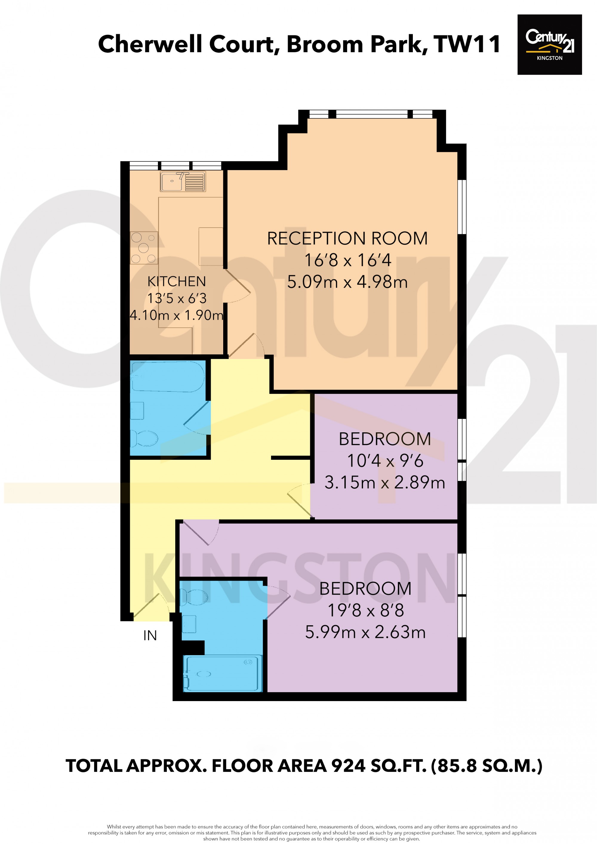 2 Bedrooms Flat for sale in Cherwell Court, Broom Park, Teddington, Middlesex TW11