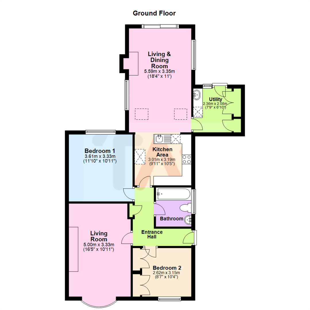 2 Bedrooms Semi-detached bungalow for sale in Biggleswade Road, Upper Caldecote, Biggleswade SG18