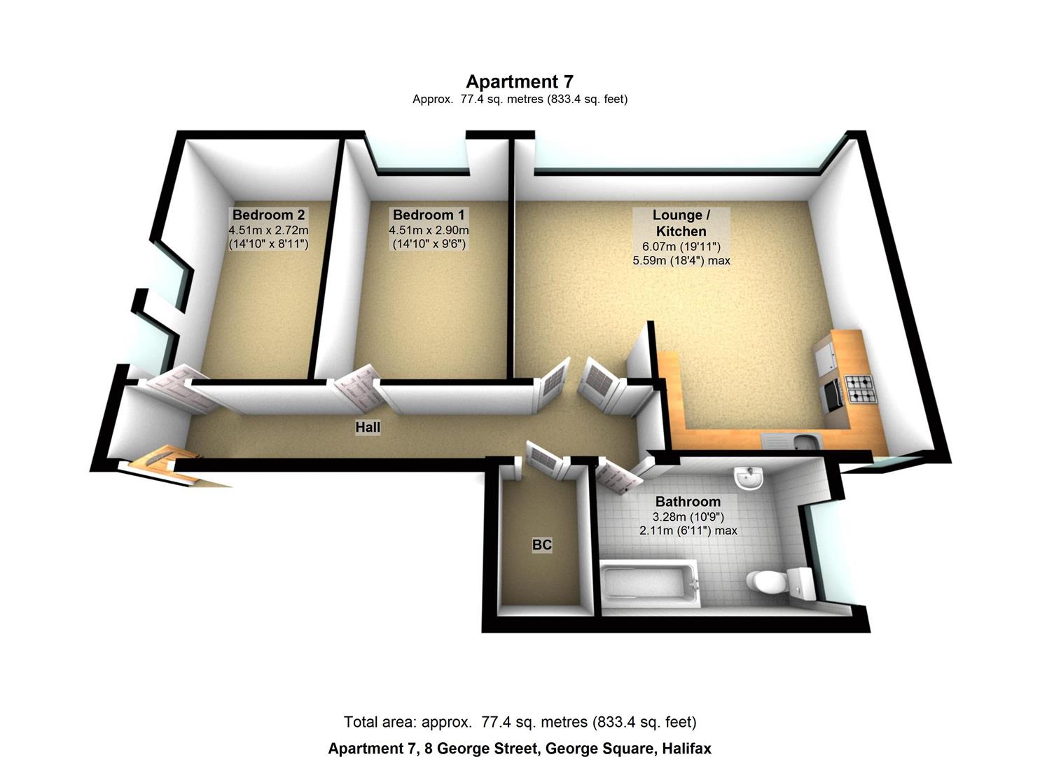 2 Bedrooms Flat to rent in George Street, Halifax HX1