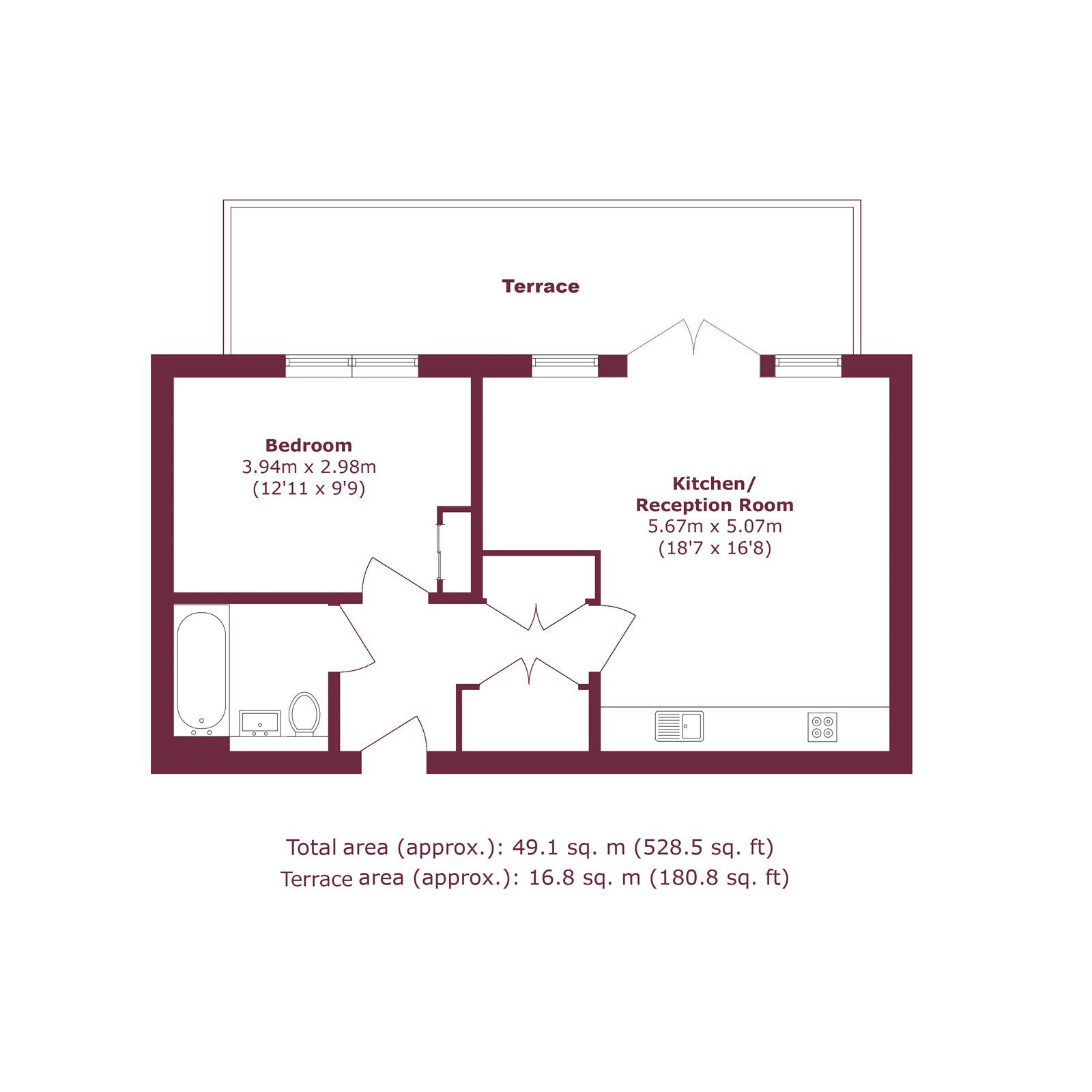 Flat 1, Hudson Building, 44, Prospect Row, London floorplan