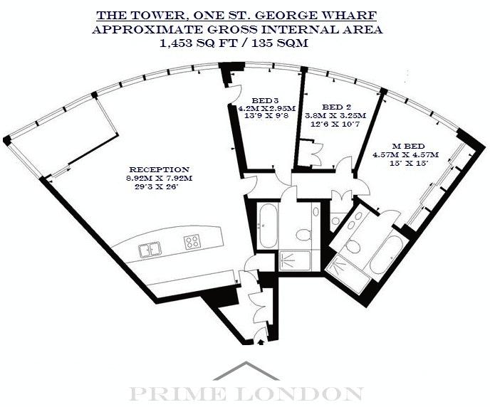 3 Bedrooms Flat to rent in The Tower, One St George Wharf, London SW8