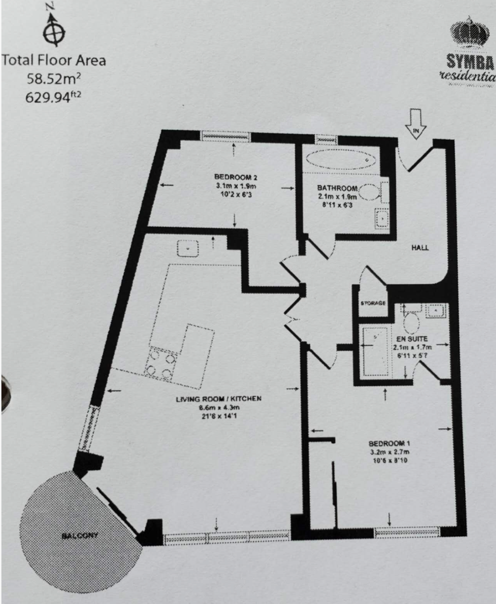 Flat 148，41 Millharbour, London floorplan