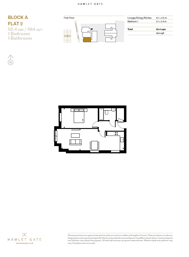 Hamlet Gate, East Finchley, London N2, 1 bedroom flat for sale