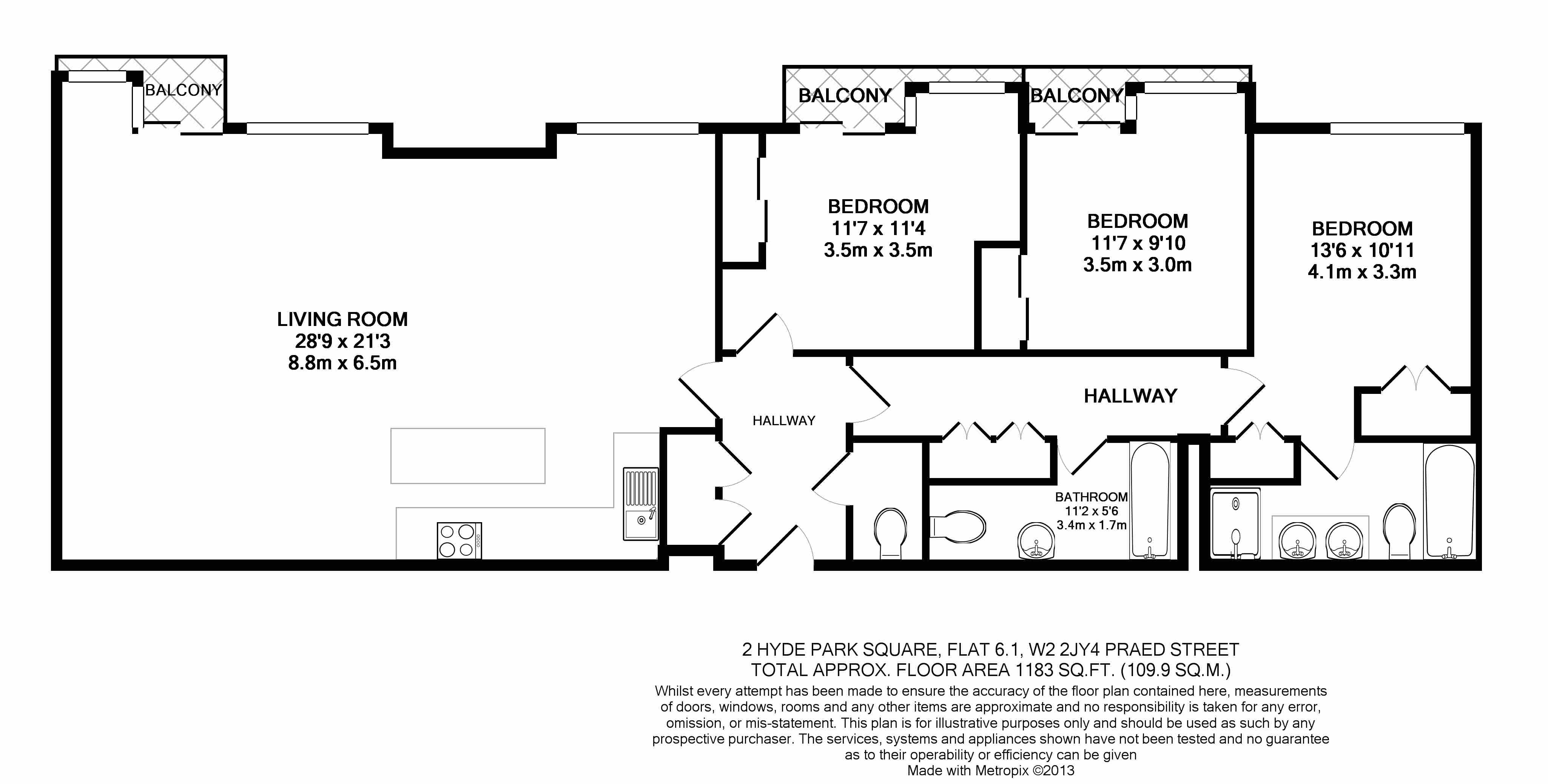 3 Bedrooms Flat to rent in Hyde Park Square, Hyde Park W2