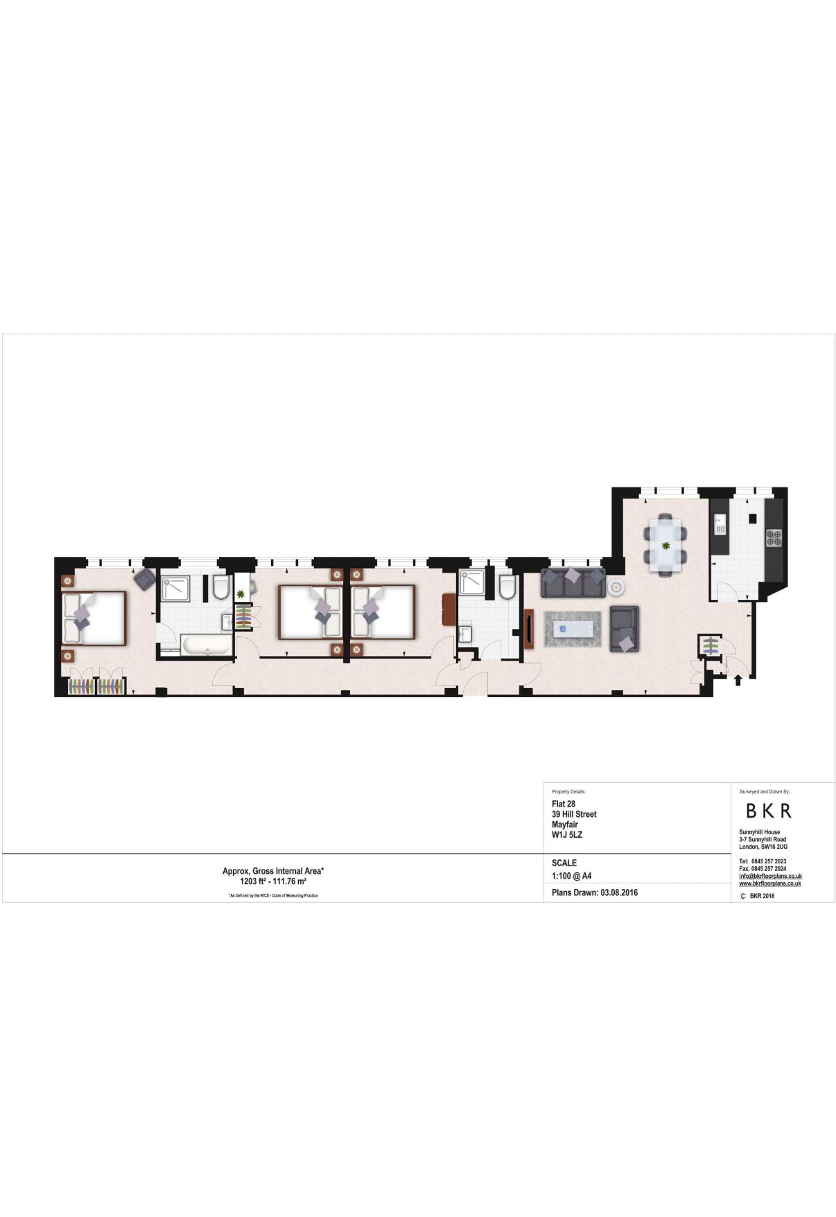 Three Bedroom Apartments, 39, Hill Street, London floorplan