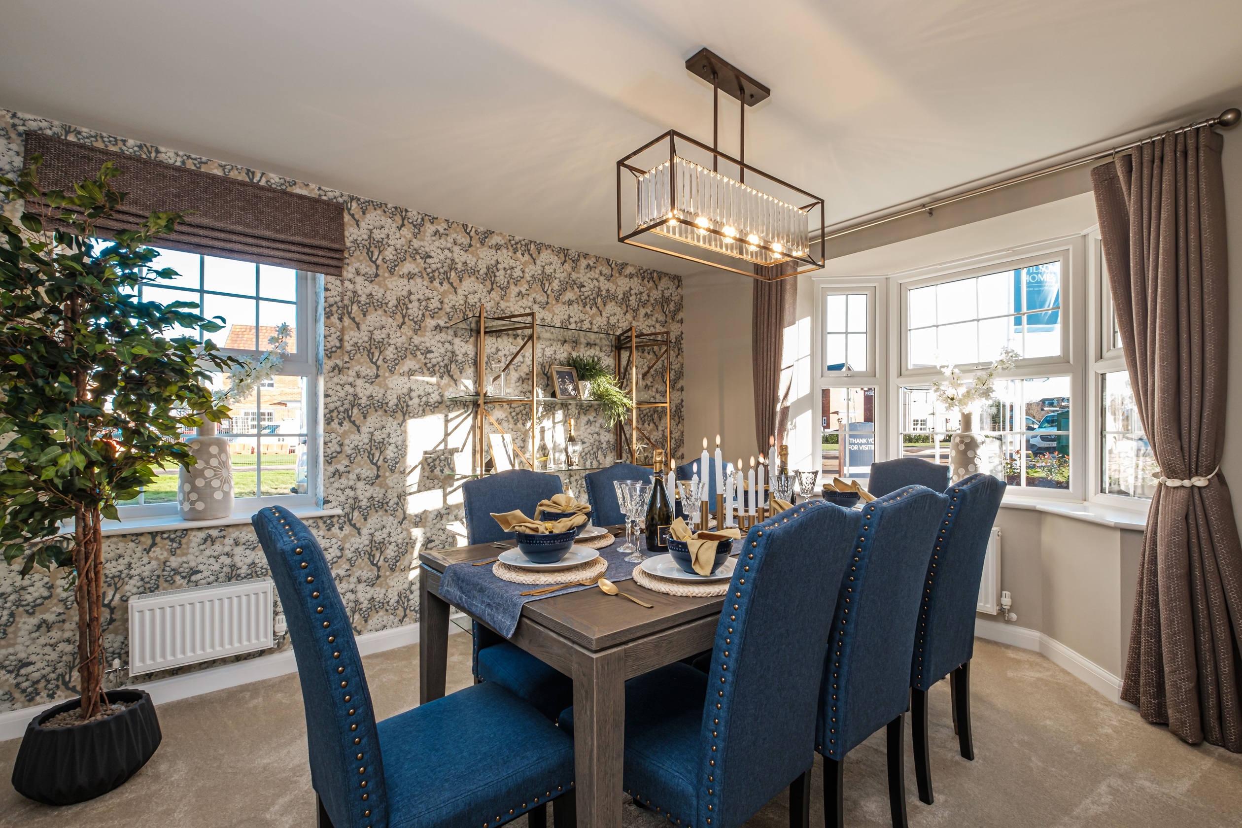 Property 3 of 10. Bay-Fronted Dining Room With Navy Decor
