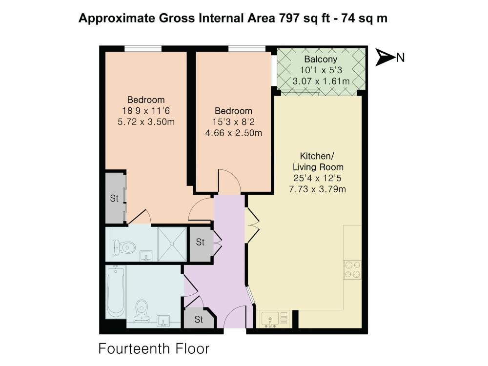 Flat 1404, 100 Kingsway, London floorplan