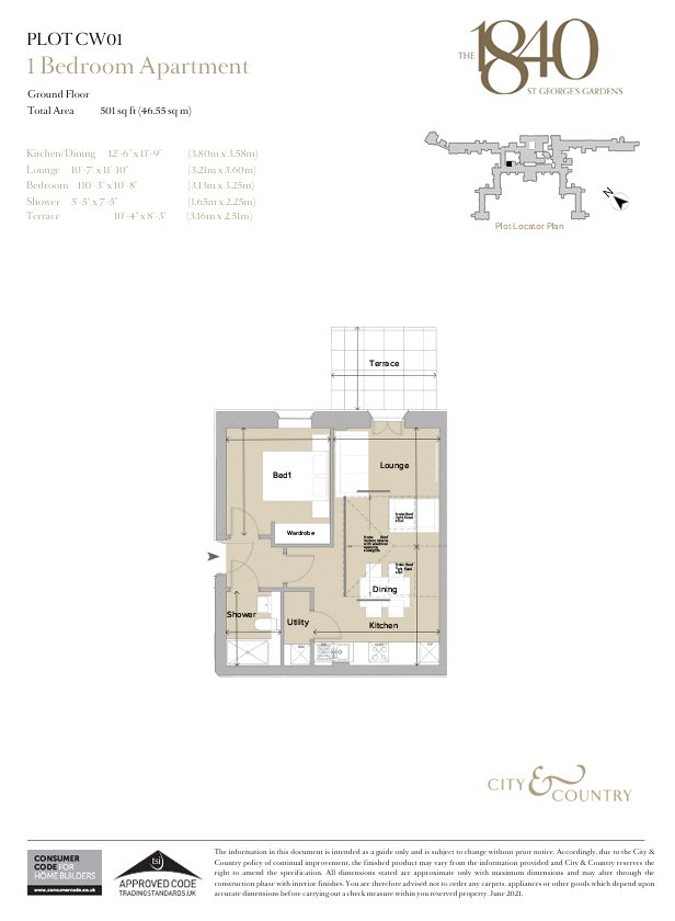 CW01,, The 1840, St. George's Gardens, London floorplan