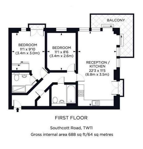 Flat 8 Mountstuart Court, Southcott Road, Teddington floorplan