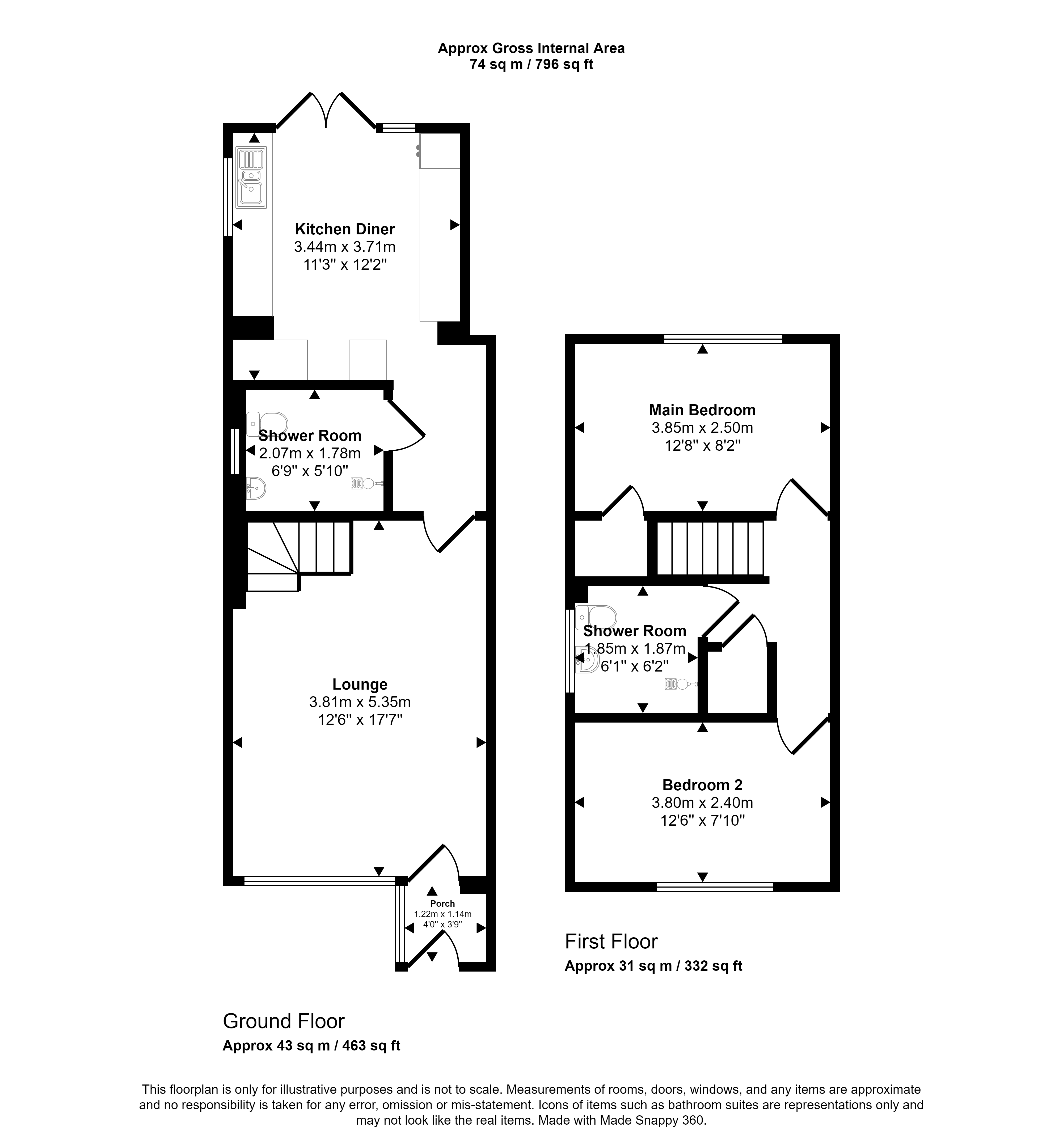 Nith Drive, Renfrew, Renfrewshire PA4, 2 bedroom semidetached house