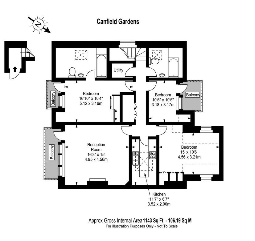 3 Bedrooms Flat to rent in Canfield Gardens, London NW6