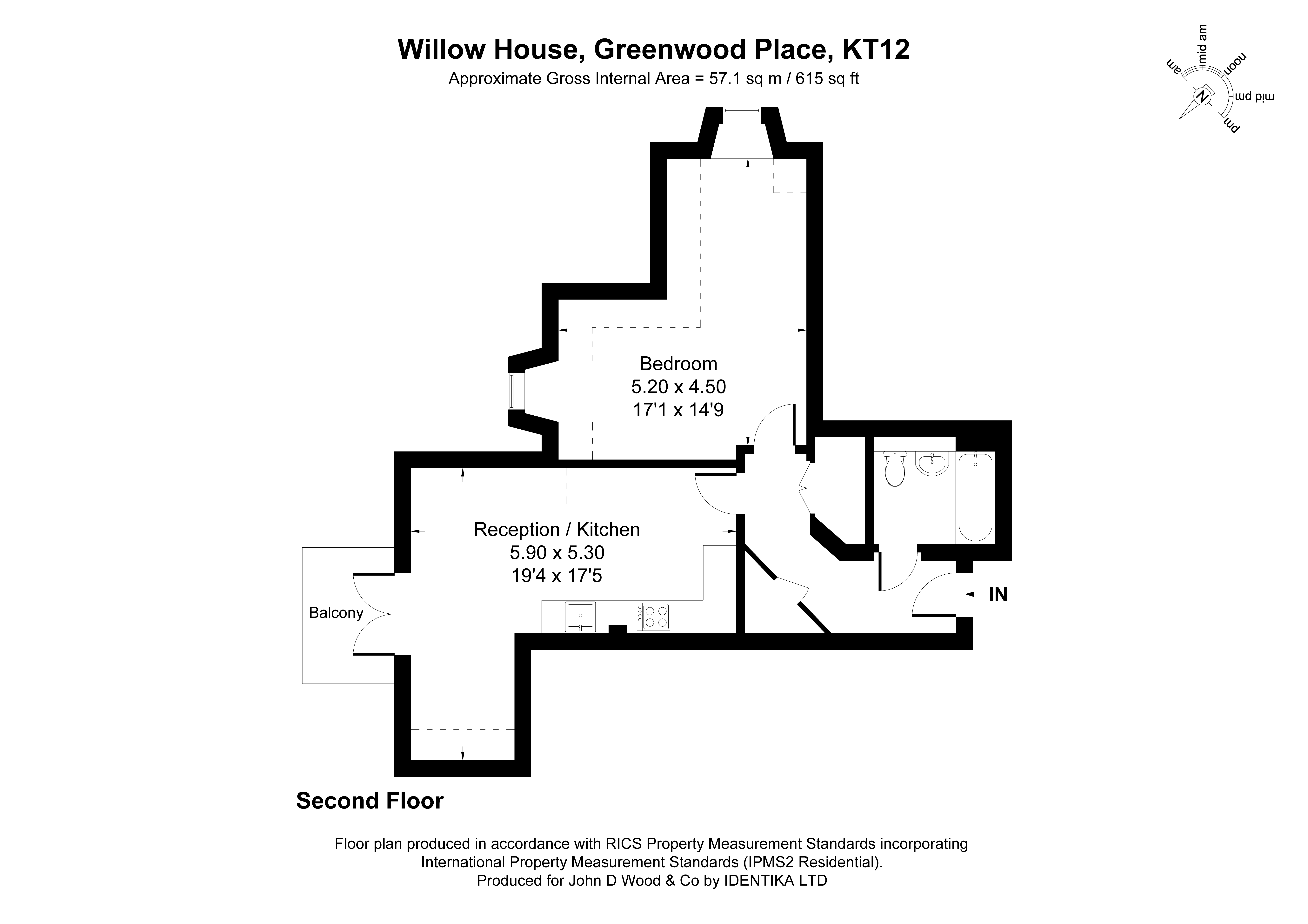 Flat 12 Willow House,, Greenwood Place, Walton On Thames floorplan