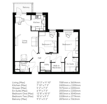 Apartment 24 Yelland Place, 46, New Road, Tadley floorplan