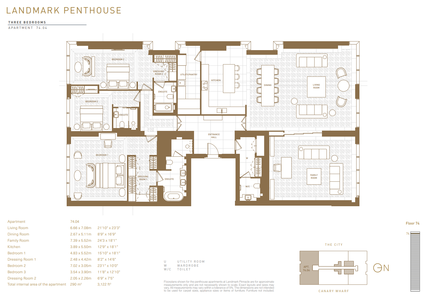 74.04 Penthouse, 10, Landmark Pinnacle, London floorplan