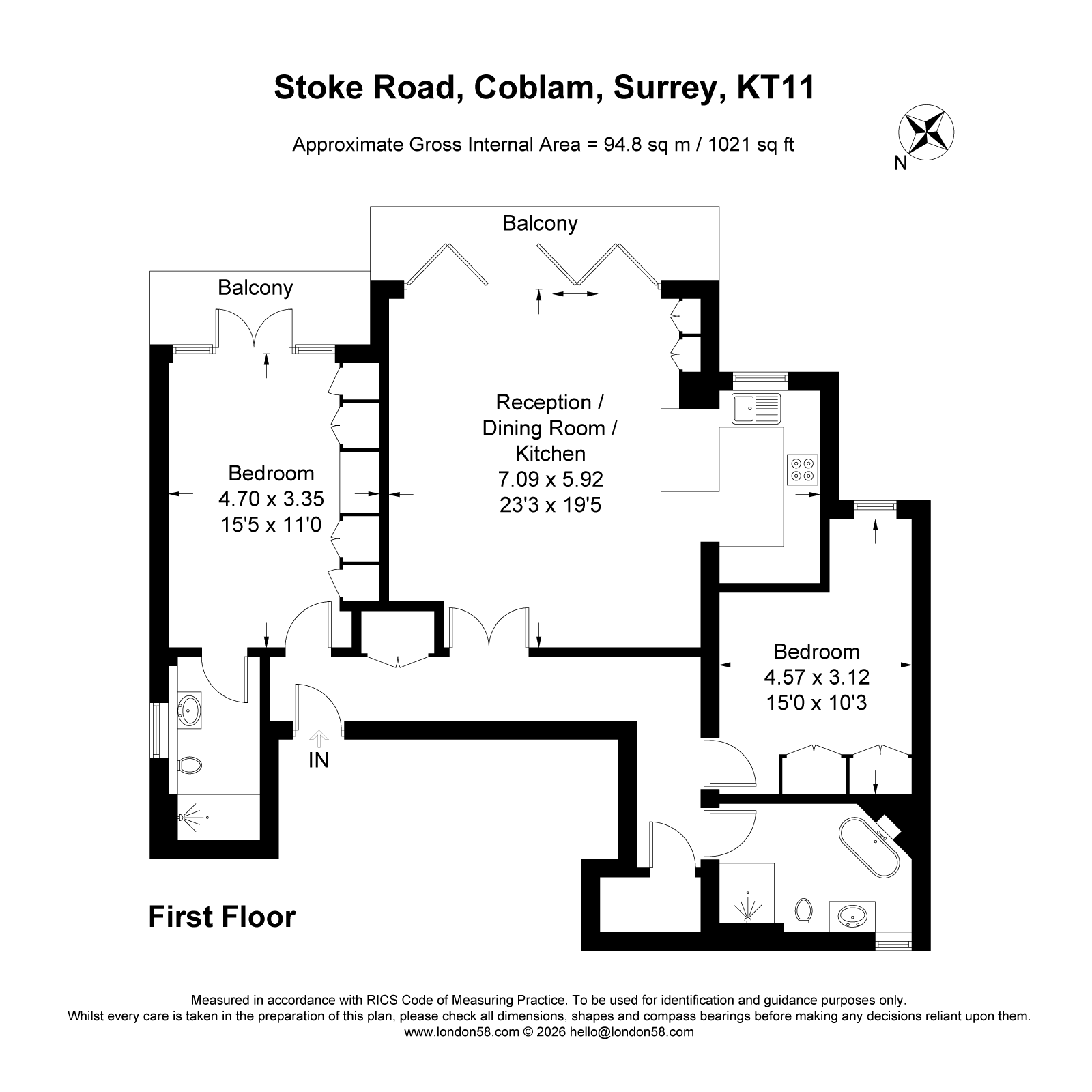 Flat 9, Westbury House, 36, Stoke Road, Surrey floorplan