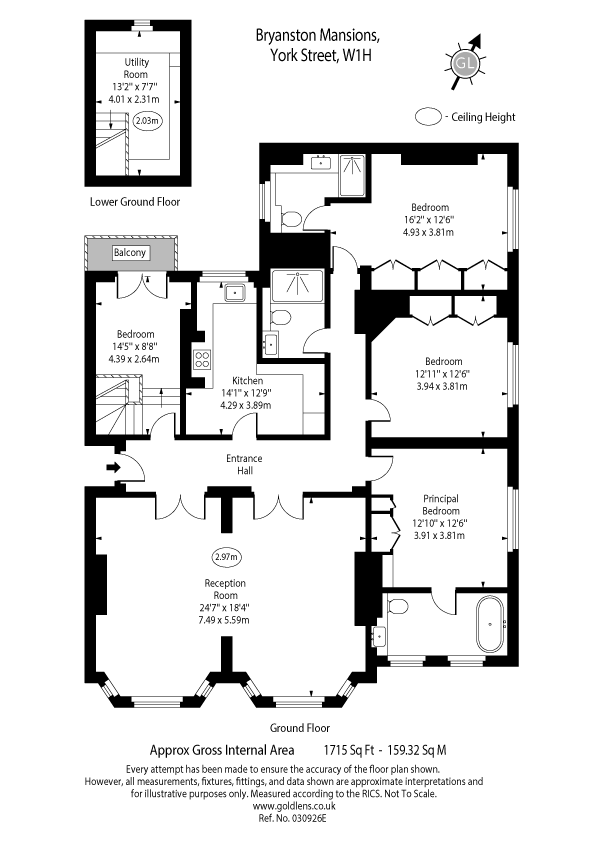 1 Bryanston Mansions,, York Street, London floorplan