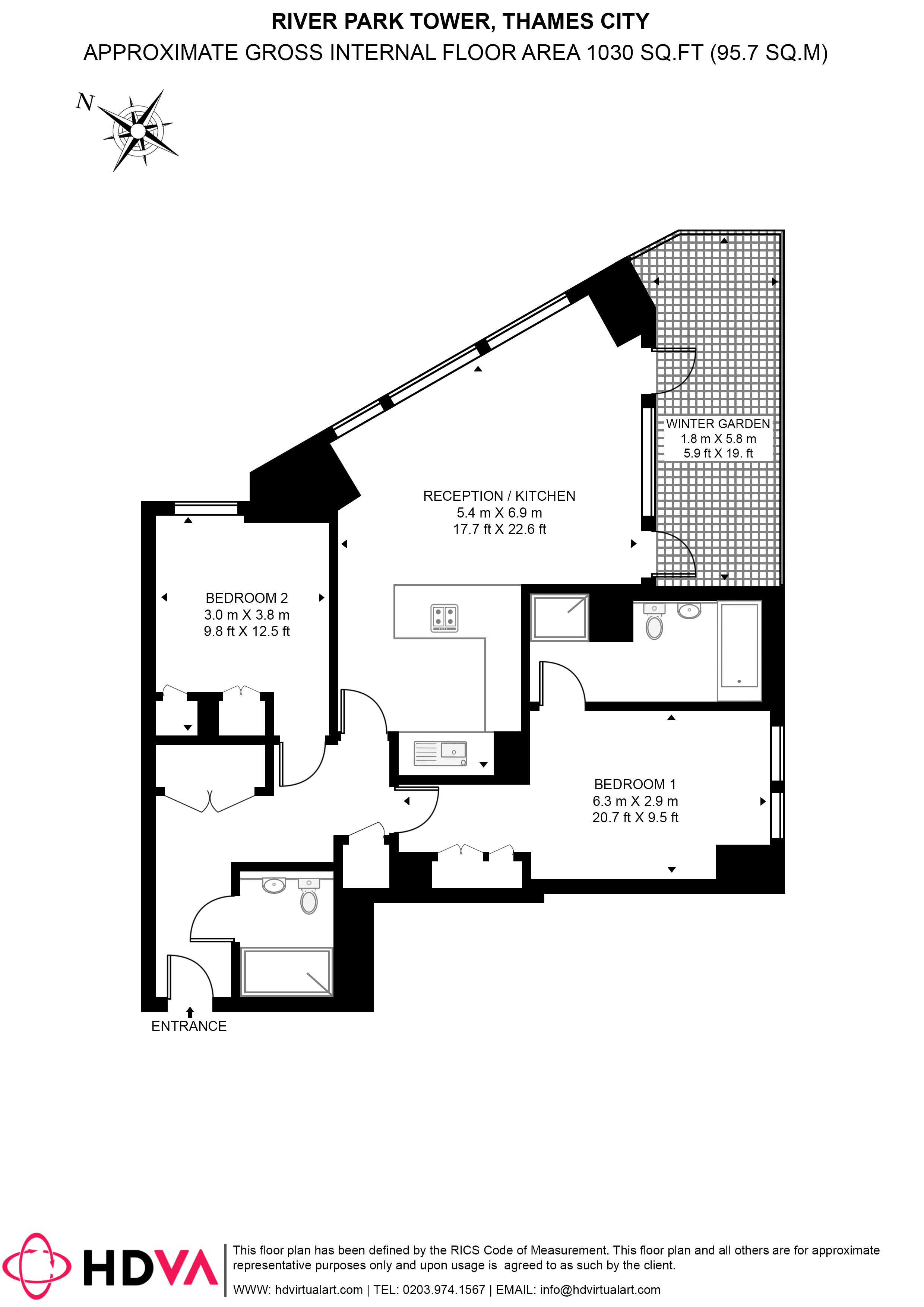 Apartment 2702, River Park Tower, 1, Nine Elms Lane, London floorplan