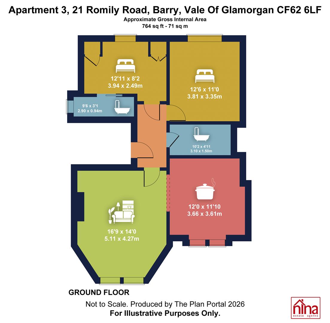Apartment 3, 21, Romilly Road, Barry floorplan