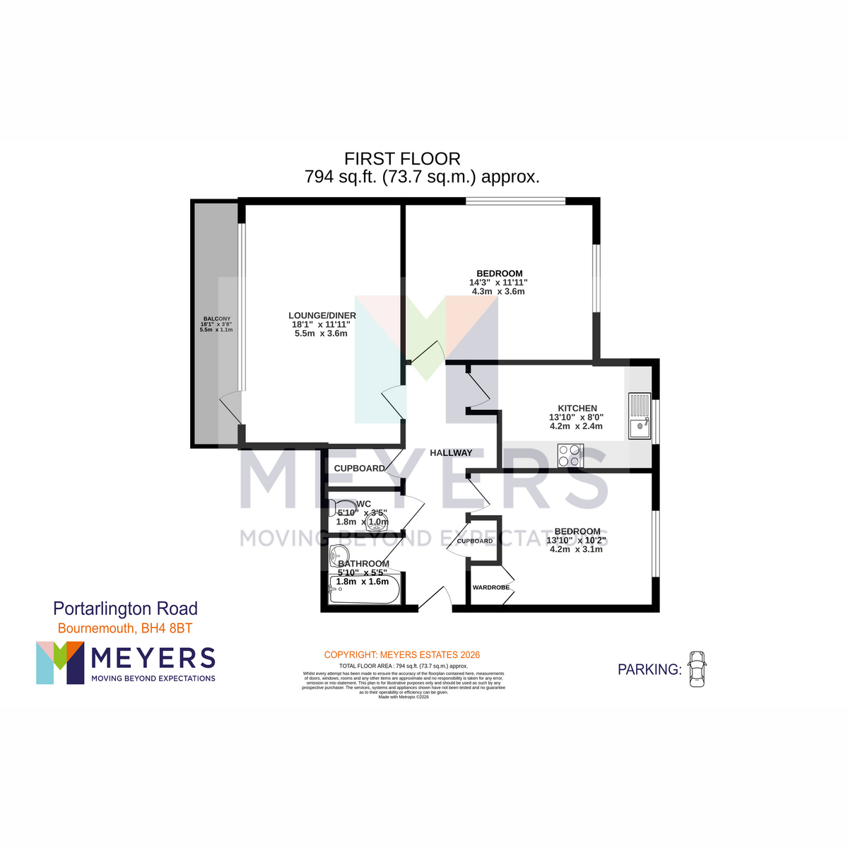 Flat Flat 6 The Maitlands, 8, Portarlington Road, Bournemouth floorplan
