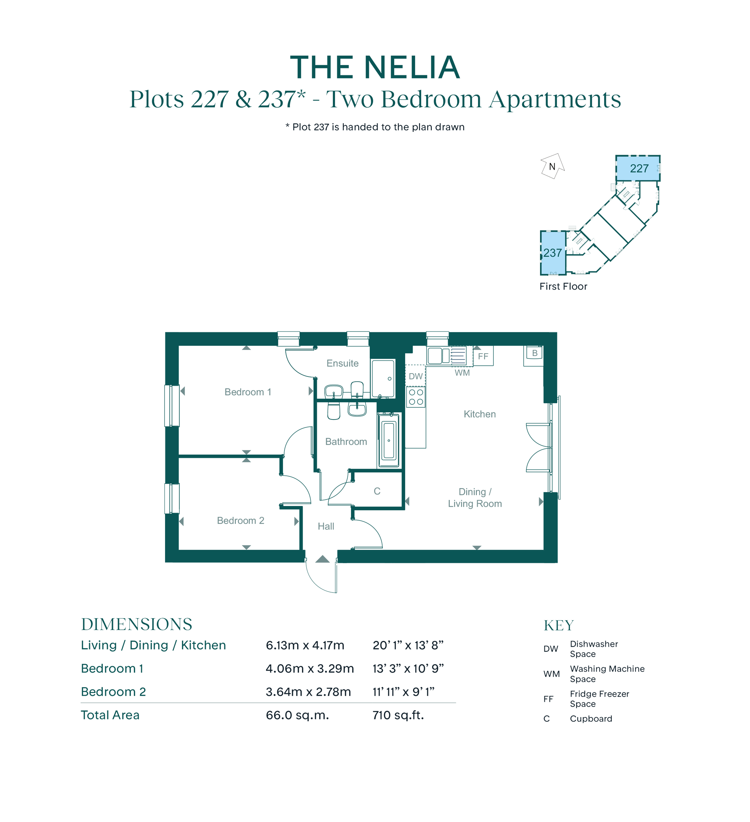 62 Banbury Drive - Nelia 2 bed ensuite RL flatfair, Leaf Living at Hampton Water, Peterborough, PE7, Hampton floorplan