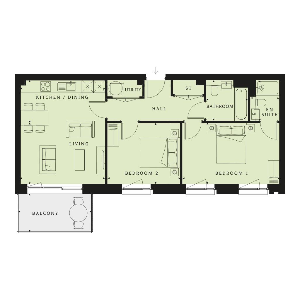 2 Bedrooms Flat for sale in 