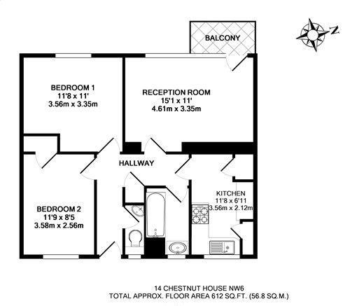 Flat 14, Cheshunt House, Mortimer Crescent, London floorplan
