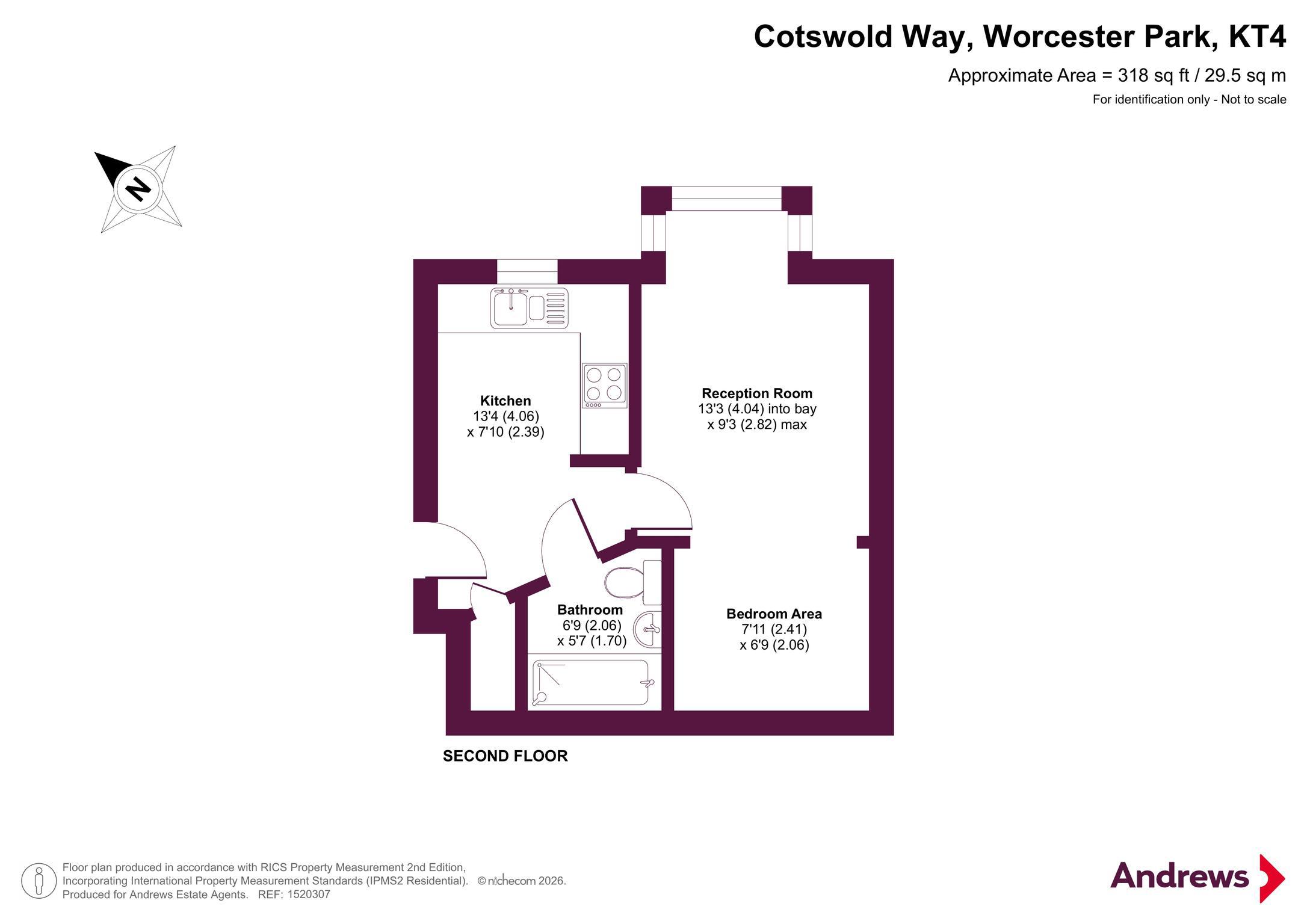 Flat 9, 31, Cotswold Way, Worcester Park floorplan