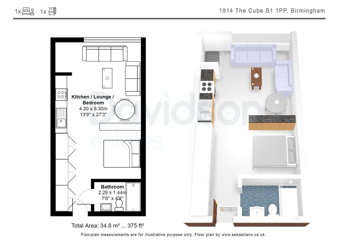 Apartment 1914, The Cube, Wharfside Street, Birmingham floorplan