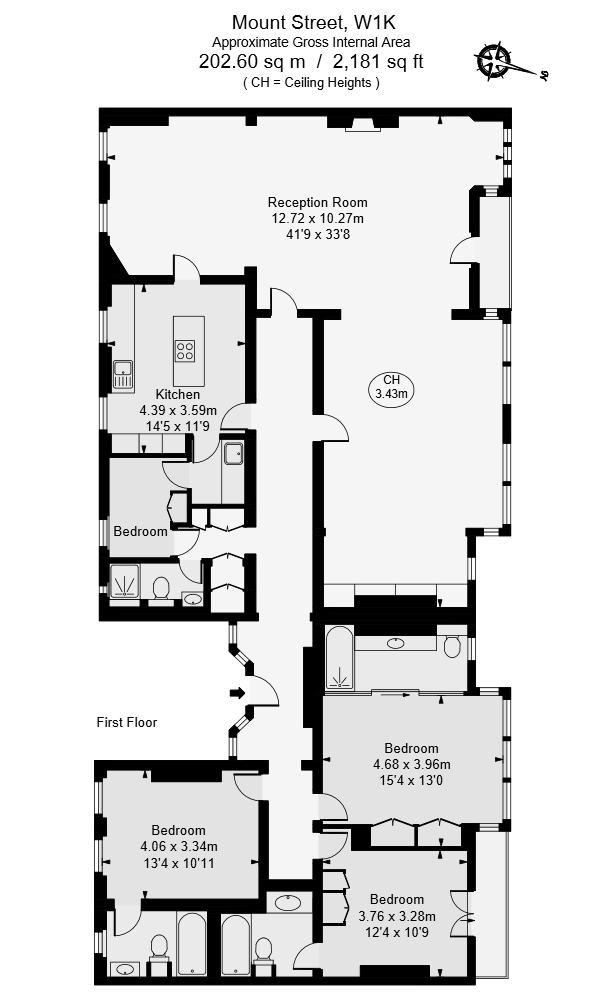 3 Bedrooms Flat to rent in Mount Street, London W1K