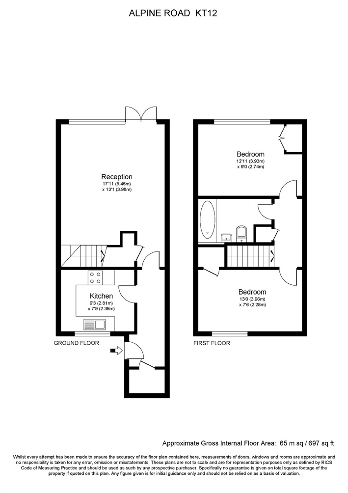 2 Bedrooms Terraced house for sale in Alpine Road, Walton-On-Thames, Surrey KT12