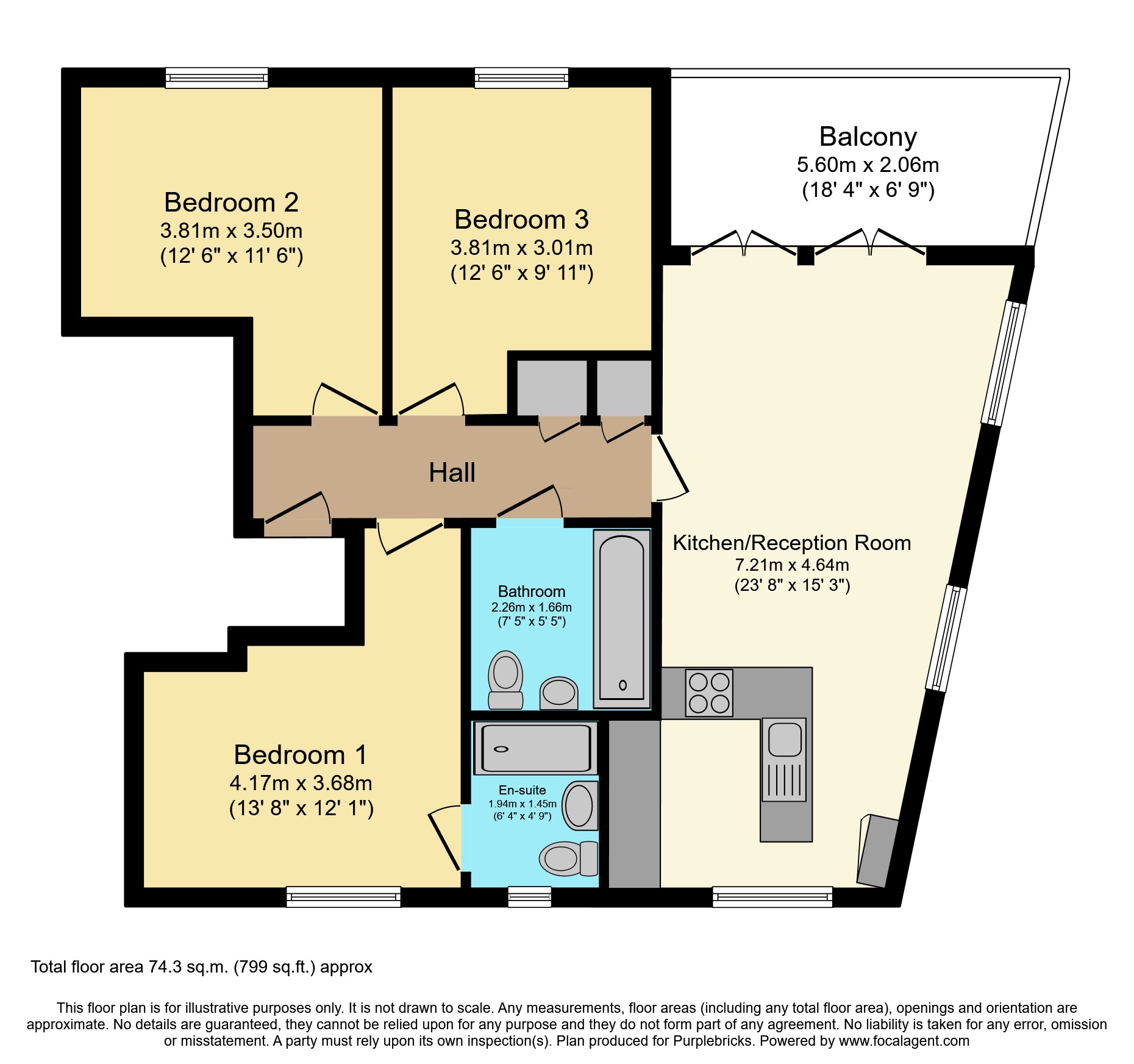 Flat 7,3, Queens Road West, London floorplan