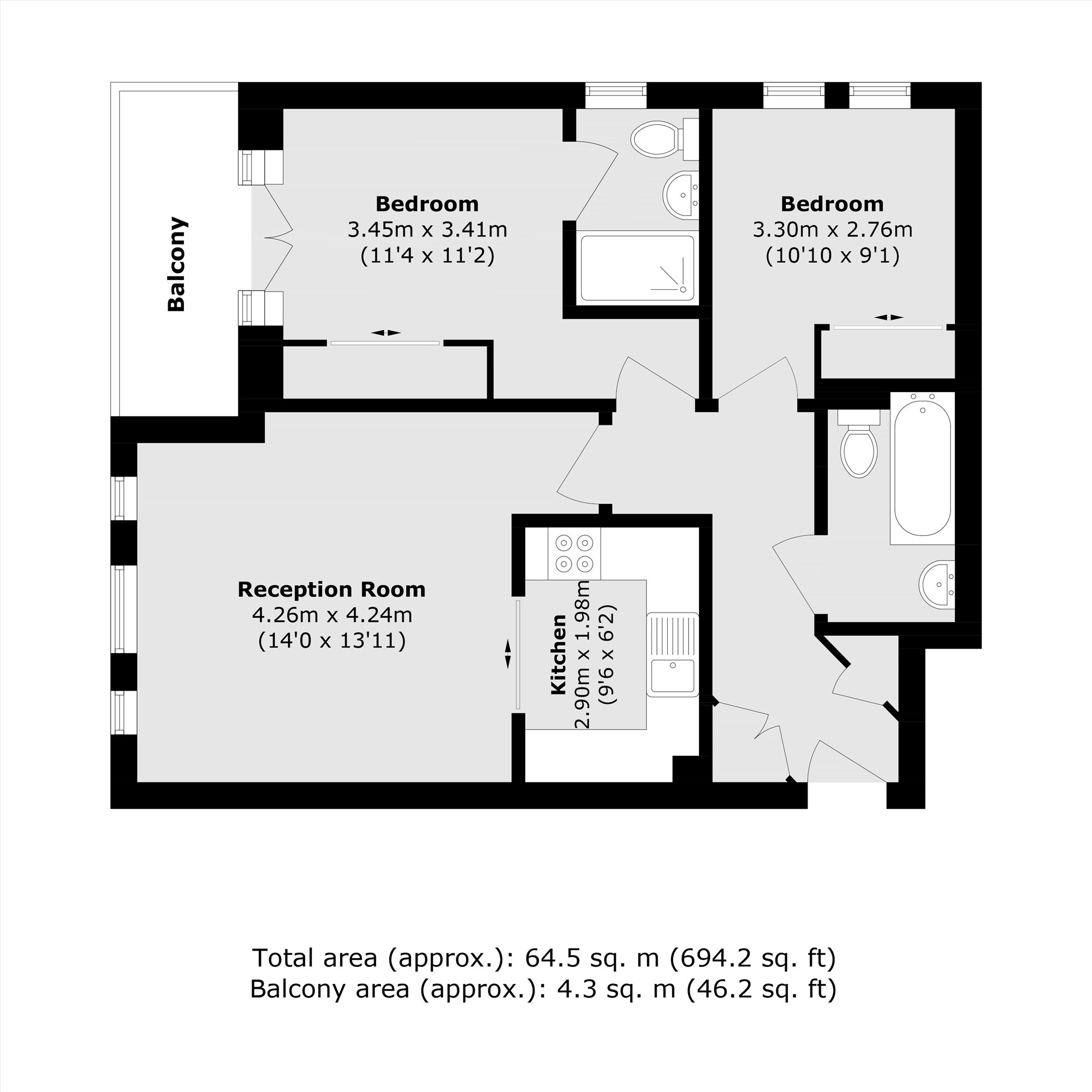 Flat 15, Woodham Place, Sheerwater Road, Addlestone floorplan