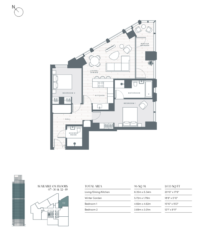 1402, Nine Elms Lane, London floorplan