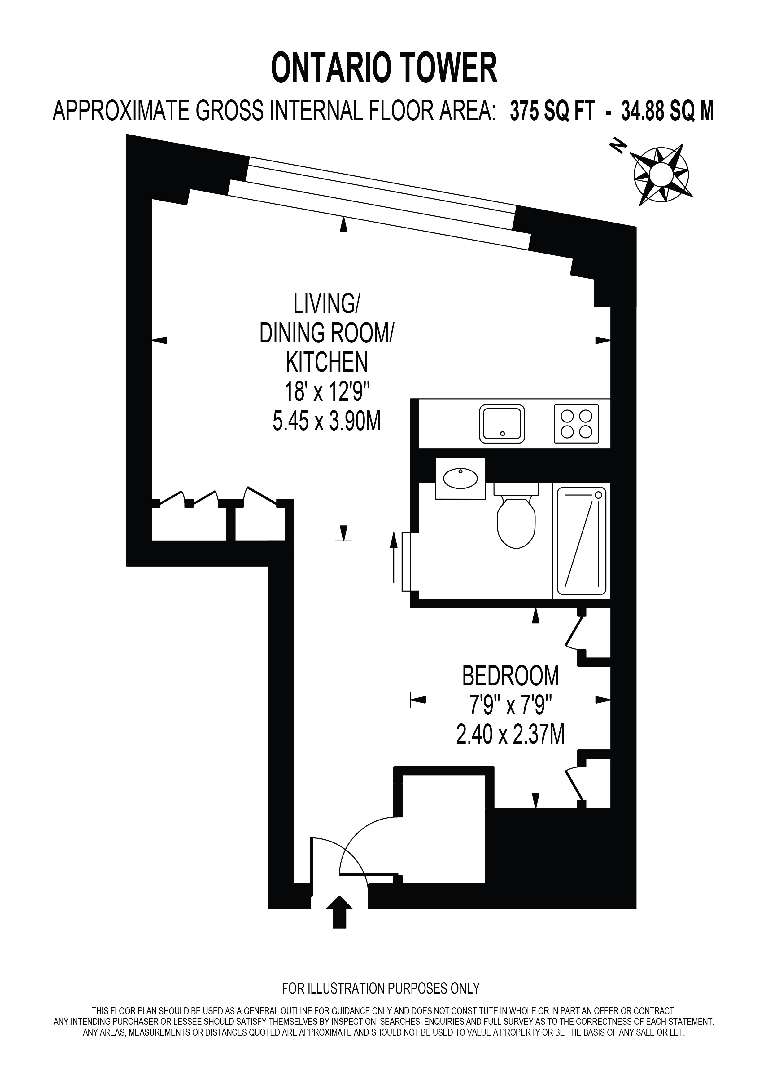 Flat 1501 Ontario Tower 4, Fairmont Avenue, London floorplan